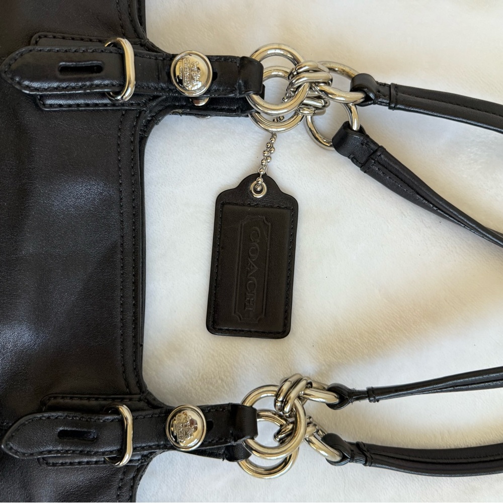 Coach Black Leather Tote Bag with Silver accents - Picture 5 of 7